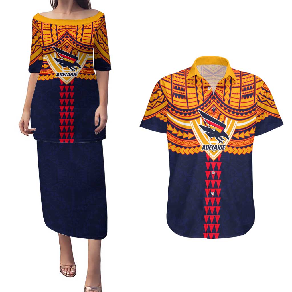 Personalized Adelaide Crows Couples Matching Puletasi and Hawaiian Shirt Polynesian Tribal Pattern Heritage Football