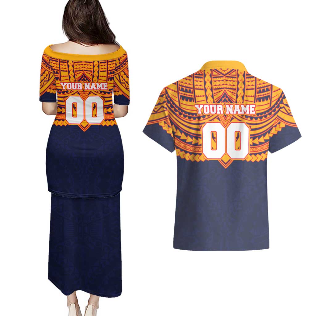 Personalized Adelaide Crows Couples Matching Puletasi and Hawaiian Shirt Polynesian Tribal Pattern Heritage Football