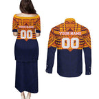 Personalized Adelaide Crows Couples Matching Puletasi and Long Sleeve Button Shirt Polynesian Tribal Pattern Heritage Football