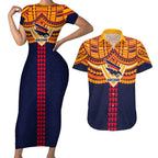 Personalized Adelaide Crows Couples Matching Short Sleeve Bodycon Dress and Hawaiian Shirt Polynesian Tribal Pattern Heritage Football