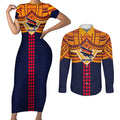 Personalized Adelaide Crows Couples Matching Short Sleeve Bodycon Dress and Long Sleeve Button Shirt Polynesian Tribal Pattern Heritage Football