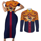 Personalized Adelaide Crows Couples Matching Short Sleeve Bodycon Dress and Long Sleeve Button Shirt Polynesian Tribal Pattern Heritage Football