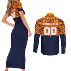 Personalized Adelaide Crows Couples Matching Short Sleeve Bodycon Dress and Long Sleeve Button Shirt Polynesian Tribal Pattern Heritage Football