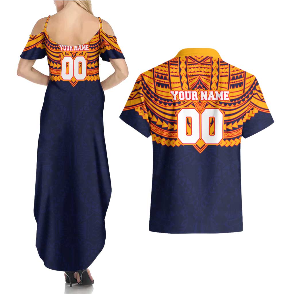 Personalized Adelaide Crows Couples Matching Summer Maxi Dress and Hawaiian Shirt Polynesian Tribal Pattern Heritage Football