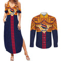 Personalized Adelaide Crows Couples Matching Summer Maxi Dress and Long Sleeve Button Shirt Polynesian Tribal Pattern Heritage Football