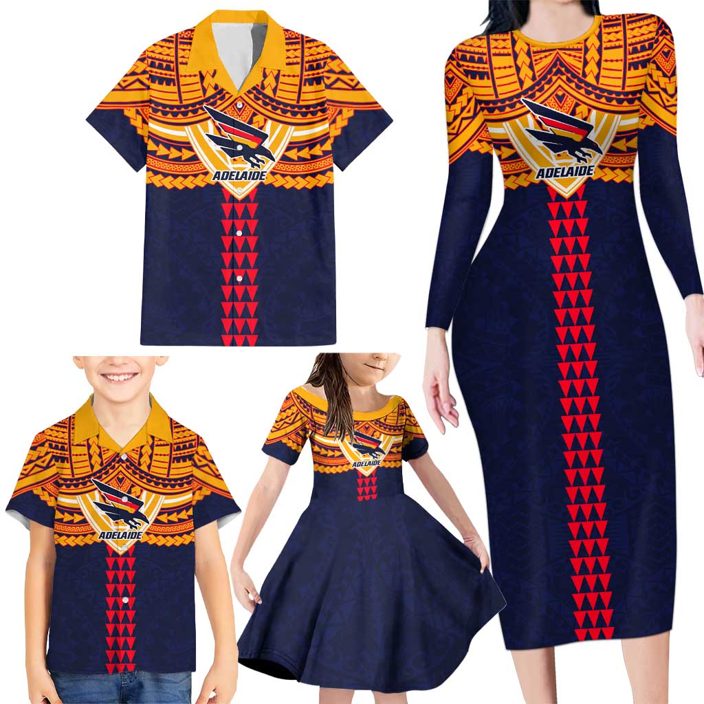 Personalized Adelaide Crows Family Matching Long Sleeve Bodycon Dress and Hawaiian Shirt Polynesian Tribal Pattern Heritage Football
