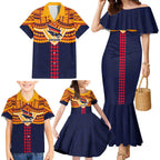 Personalized Adelaide Crows Family Matching Mermaid Dress and Hawaiian Shirt Polynesian Tribal Pattern Heritage Football