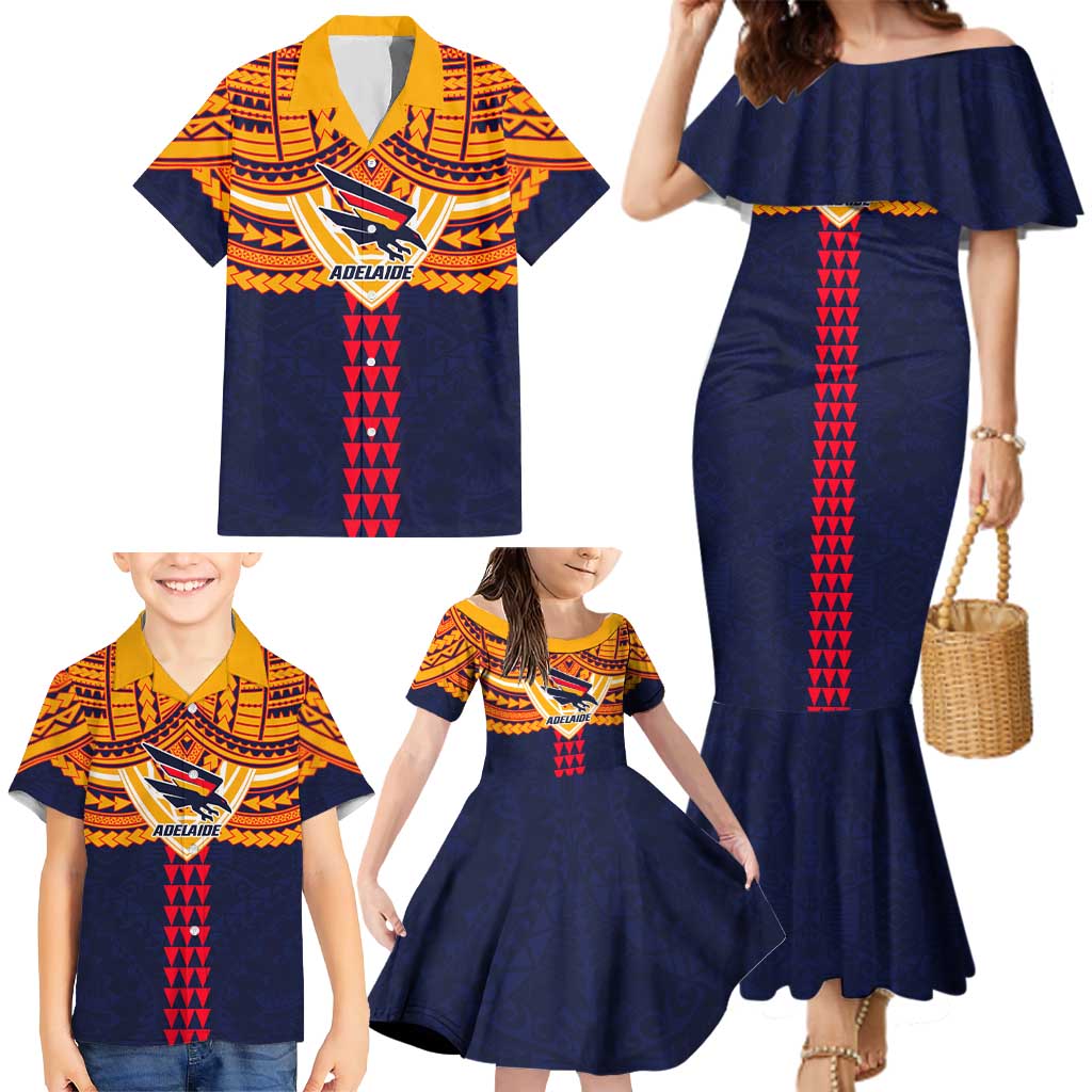 Personalized Adelaide Crows Family Matching Mermaid Dress and Hawaiian Shirt Polynesian Tribal Pattern Heritage Football