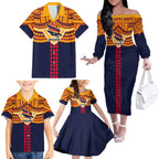 Personalized Adelaide Crows Family Matching Off The Shoulder Long Sleeve Dress and Hawaiian Shirt Polynesian Tribal Pattern Heritage Football