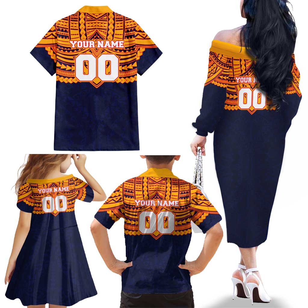 Personalized Adelaide Crows Family Matching Off The Shoulder Long Sleeve Dress and Hawaiian Shirt Polynesian Tribal Pattern Heritage Football
