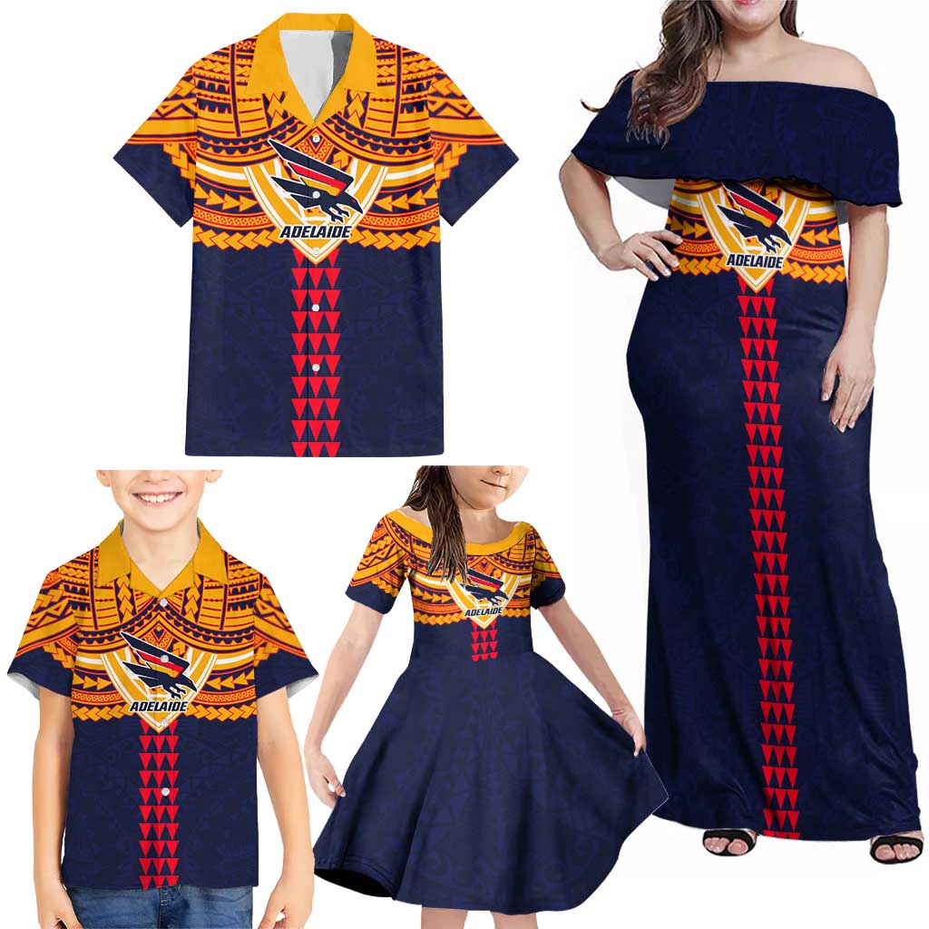 Personalized Adelaide Crows Family Matching Off Shoulder Maxi Dress and Hawaiian Shirt Polynesian Tribal Pattern Heritage Football