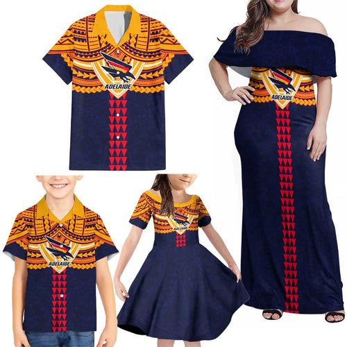 Personalized Adelaide Crows Family Matching Off Shoulder Maxi Dress and Hawaiian Shirt Polynesian Tribal Pattern Heritage Football