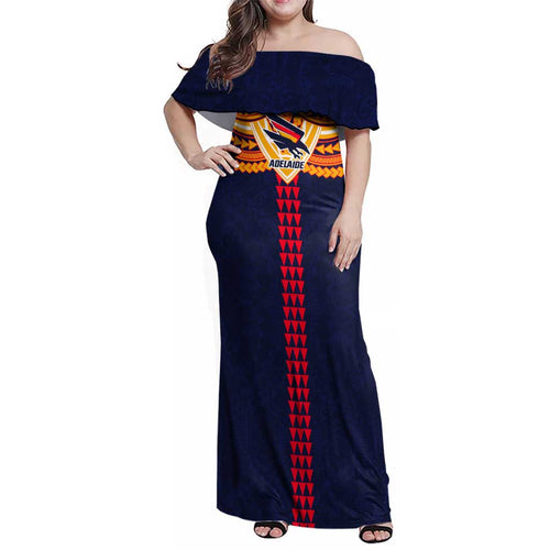 Personalized Adelaide Crows Family Matching Off Shoulder Maxi Dress and Hawaiian Shirt Polynesian Tribal Pattern Heritage Football