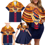 Personalized Adelaide Crows Family Matching Off Shoulder Short Dress and Hawaiian Shirt Polynesian Tribal Pattern Heritage Football