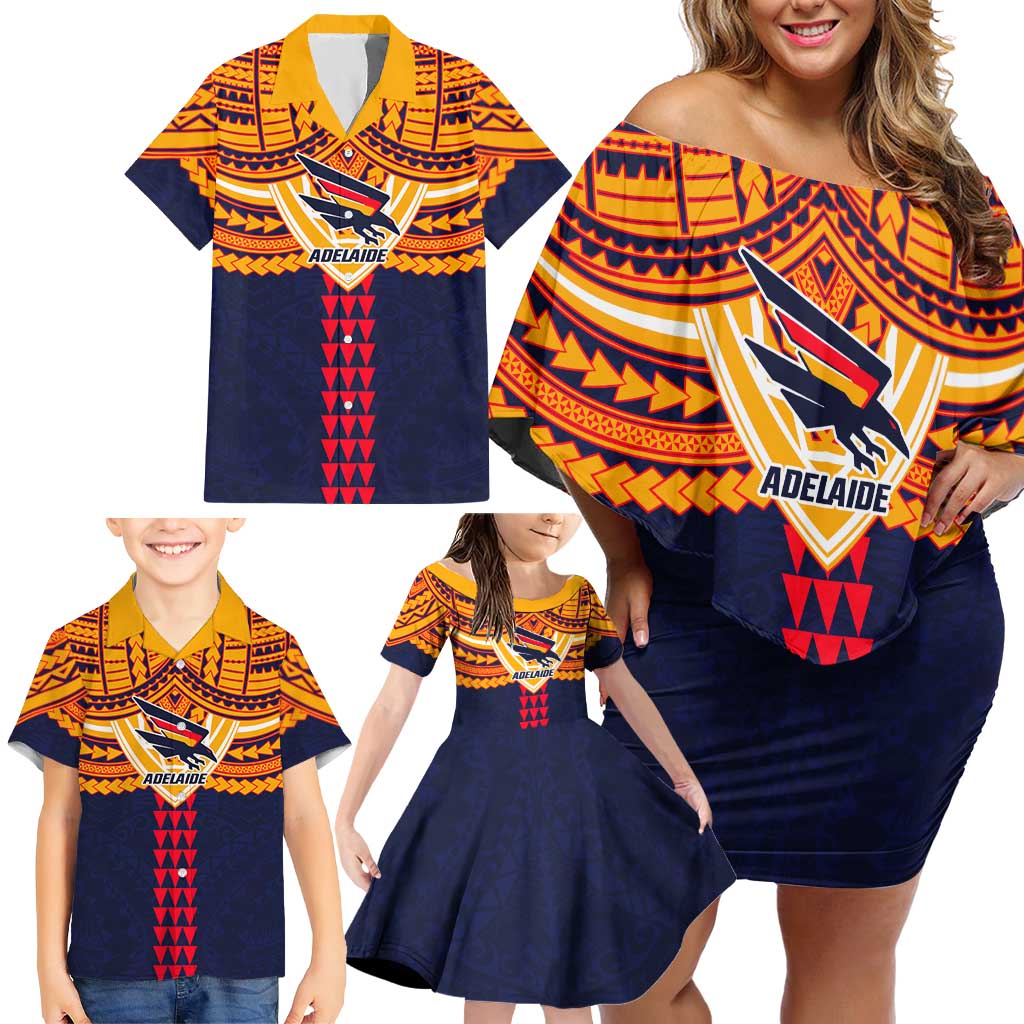 Personalized Adelaide Crows Family Matching Off Shoulder Short Dress and Hawaiian Shirt Polynesian Tribal Pattern Heritage Football