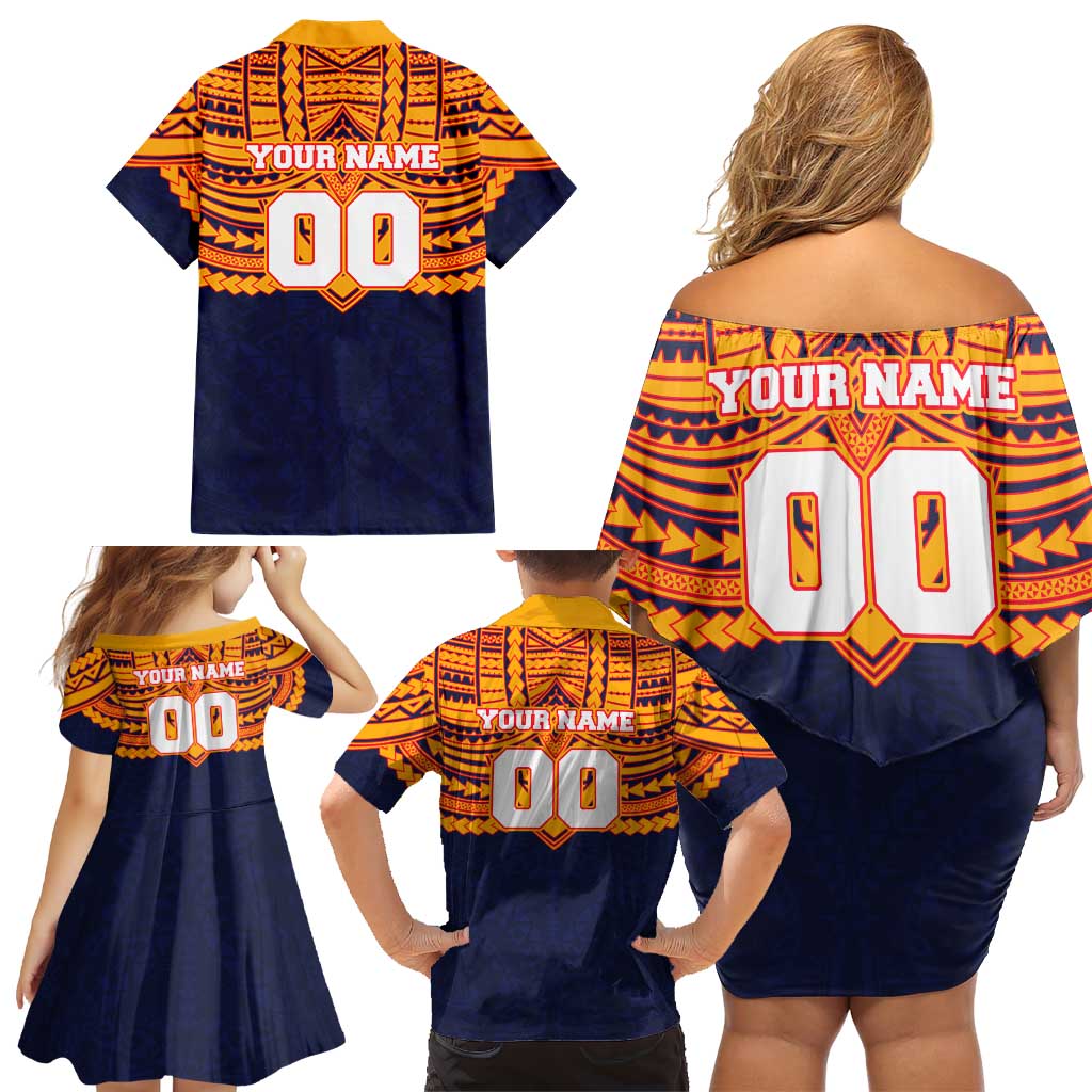 Personalized Adelaide Crows Family Matching Off Shoulder Short Dress and Hawaiian Shirt Polynesian Tribal Pattern Heritage Football