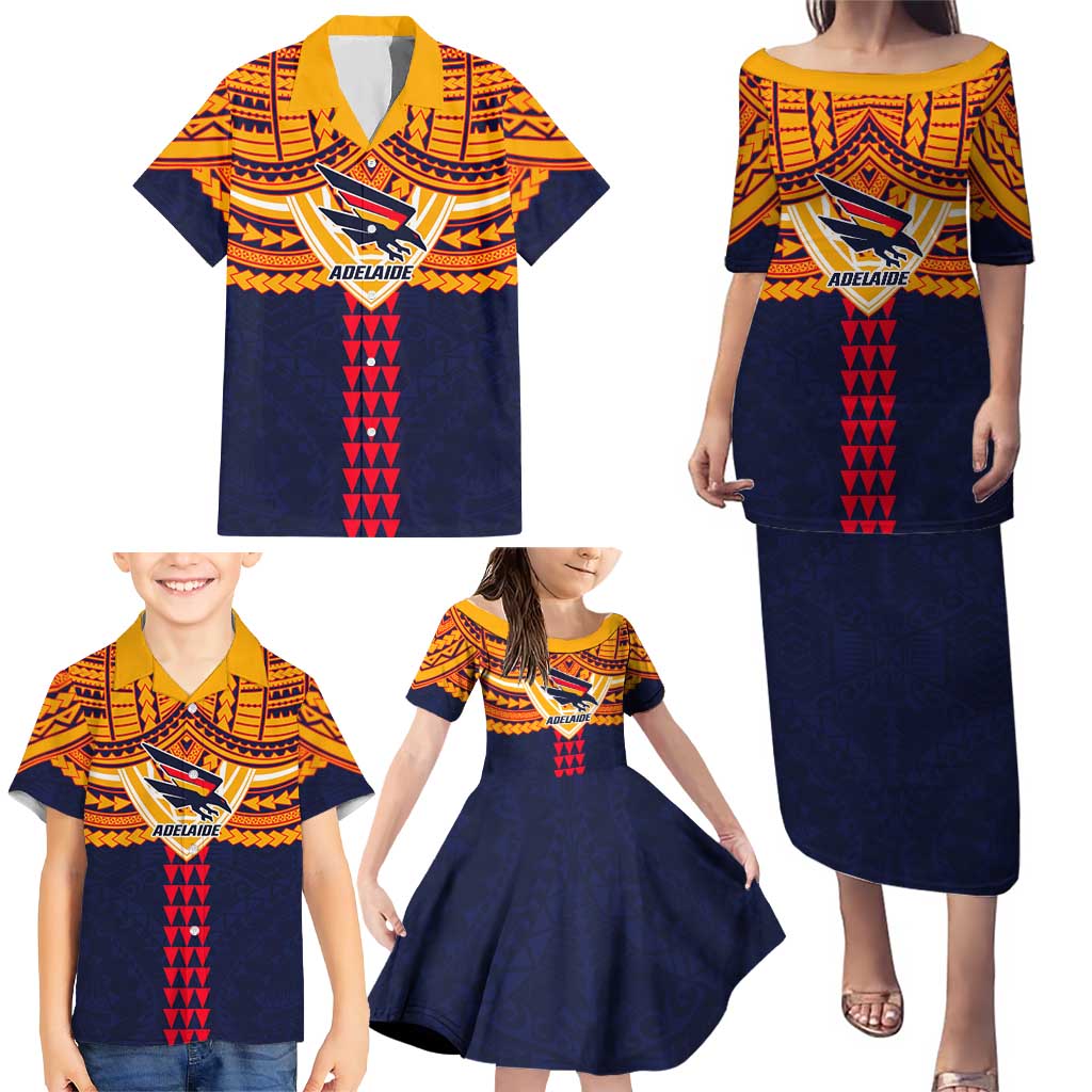 Personalized Adelaide Crows Family Matching Puletasi and Hawaiian Shirt Polynesian Tribal Pattern Heritage Football