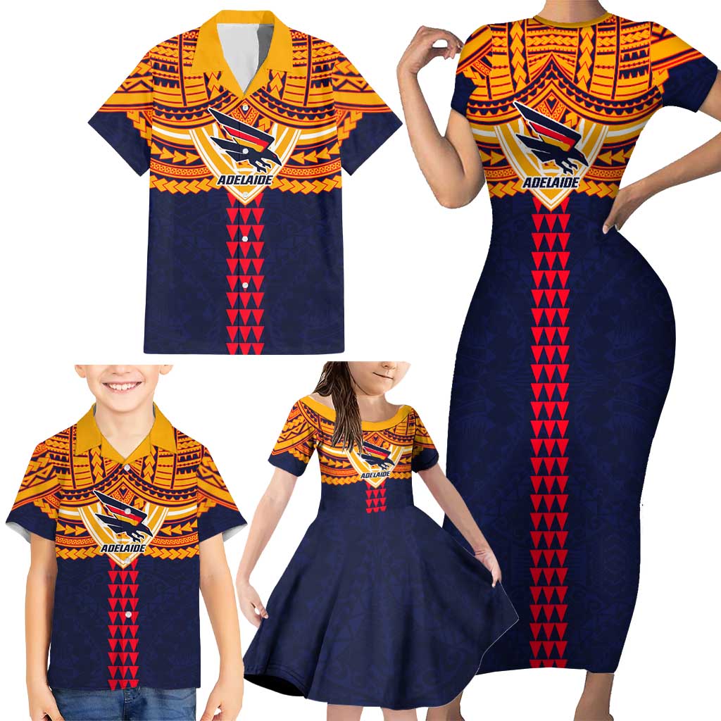 Personalized Adelaide Crows Family Matching Short Sleeve Bodycon Dress and Hawaiian Shirt Polynesian Tribal Pattern Heritage Football