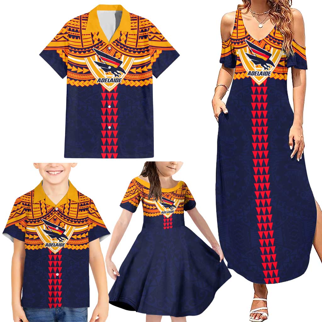 Personalized Adelaide Crows Family Matching Summer Maxi Dress and Hawaiian Shirt Polynesian Tribal Pattern Heritage Football