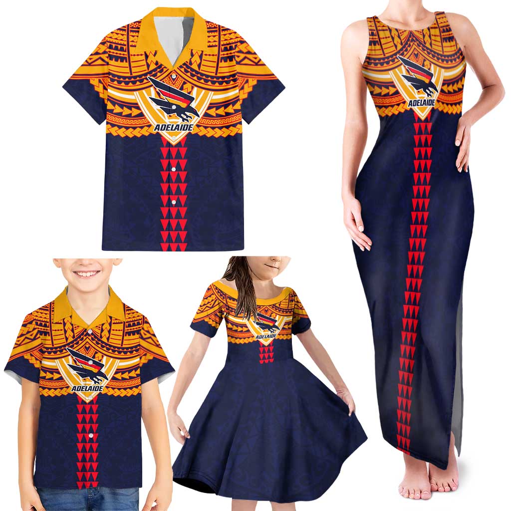 Personalized Adelaide Crows Family Matching Tank Maxi Dress and Hawaiian Shirt Polynesian Tribal Pattern Heritage Football