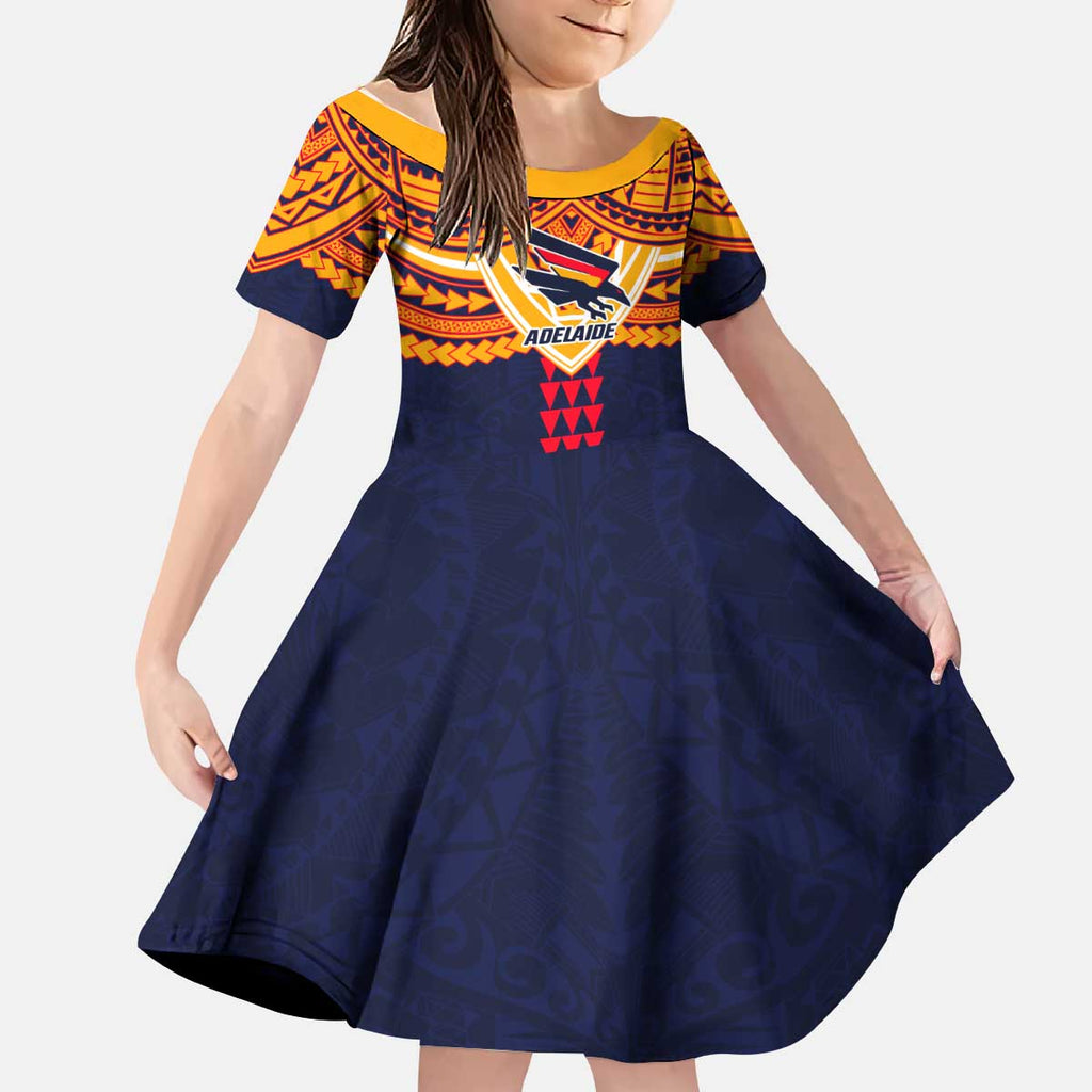 Personalized Adelaide Crows Kid Short Sleeve Dress Polynesian Tribal Pattern Heritage Football