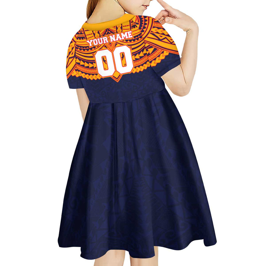 Personalized Adelaide Crows Kid Short Sleeve Dress Polynesian Tribal Pattern Heritage Football