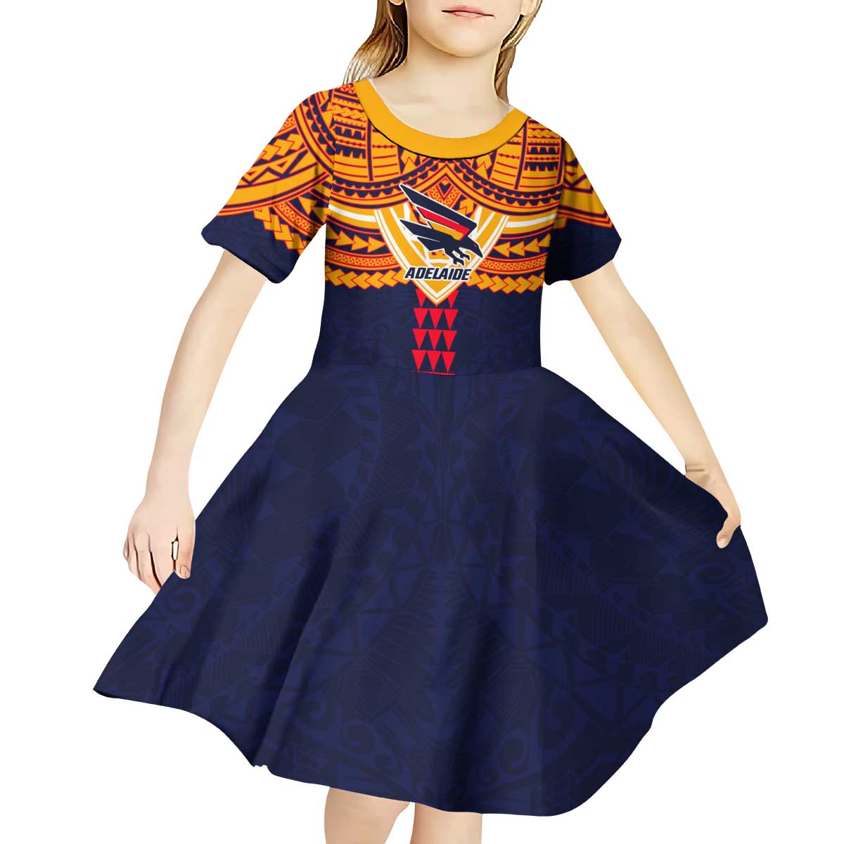 Personalized Adelaide Crows Kid Short Sleeve Dress Polynesian Tribal Pattern Heritage Football