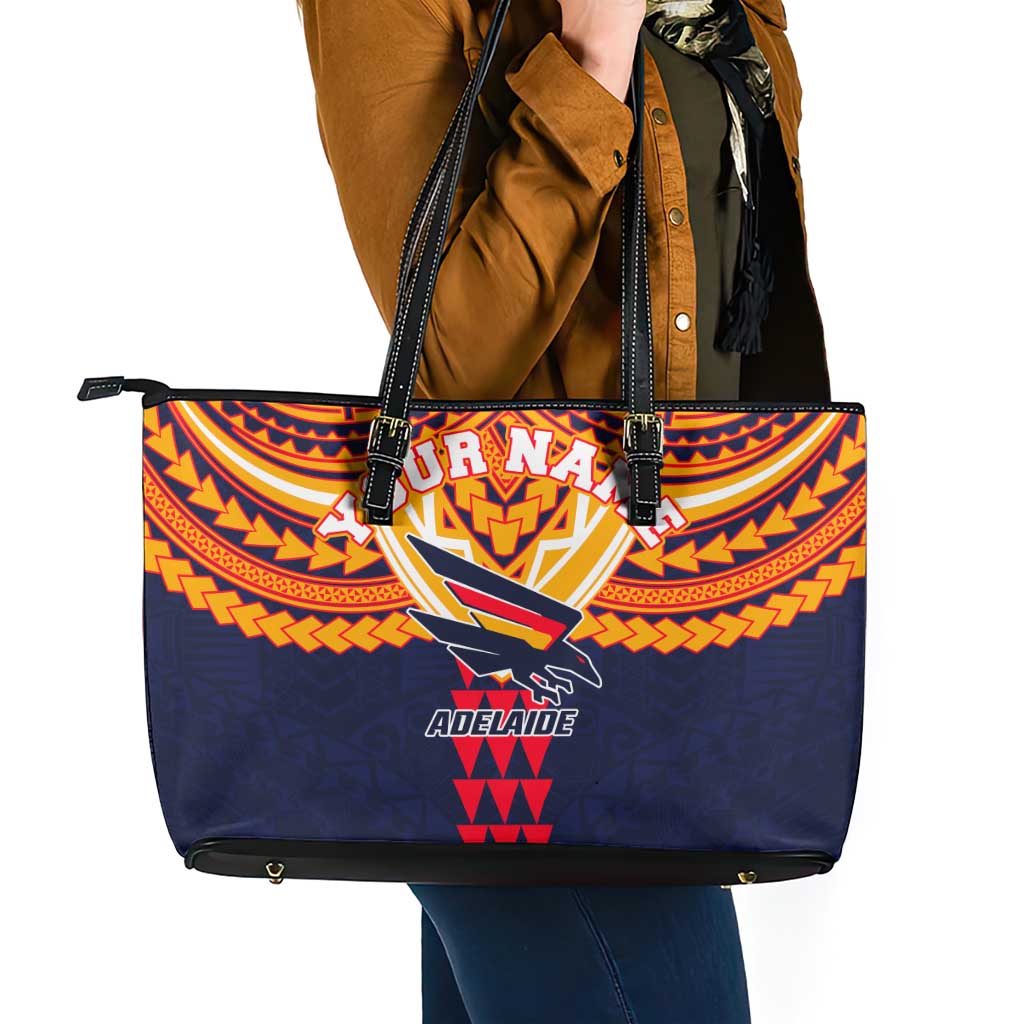 Personalized Adelaide Crows Leather Tote Bag Polynesian Tribal Pattern Heritage Football