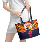 Personalized Adelaide Crows Leather Tote Bag Polynesian Tribal Pattern Heritage Football