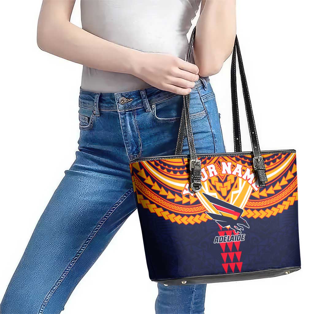 Personalized Adelaide Crows Leather Tote Bag Polynesian Tribal Pattern Heritage Football