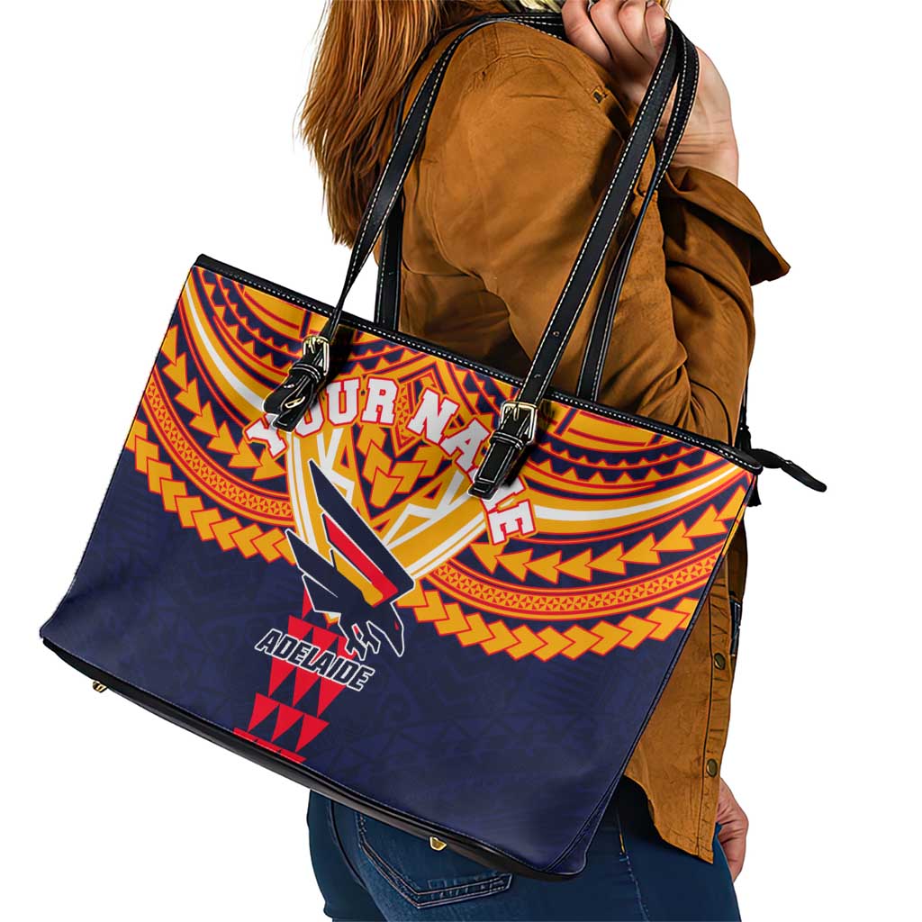 Personalized Adelaide Crows Leather Tote Bag Polynesian Tribal Pattern Heritage Football