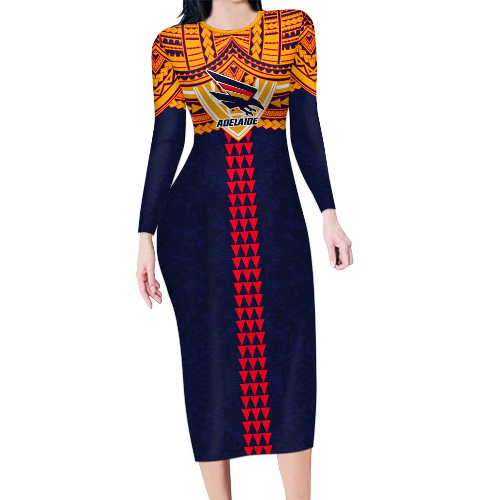 Personalized Adelaide Crows Long Sleeve Bodycon Dress Polynesian Tribal Pattern Heritage Football