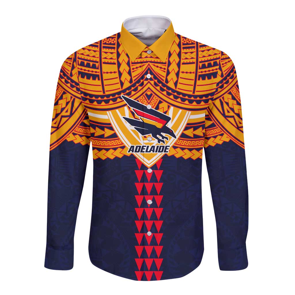 Personalized Adelaide Crows Long Sleeve Button Shirt Polynesian Tribal Pattern Heritage Football