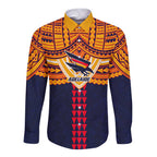 Personalized Adelaide Crows Long Sleeve Button Shirt Polynesian Tribal Pattern Heritage Football
