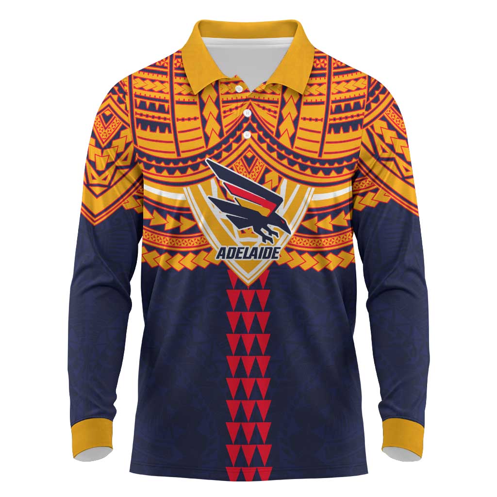 Personalized Adelaide Crows Long Sleeve Polo Shirt Polynesian Tribal Pattern Heritage Football