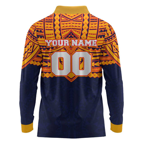 Personalized Adelaide Crows Long Sleeve Polo Shirt Polynesian Tribal Pattern Heritage Football