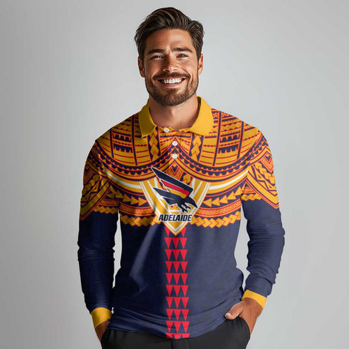 Personalized Adelaide Crows Long Sleeve Polo Shirt Polynesian Tribal Pattern Heritage Football