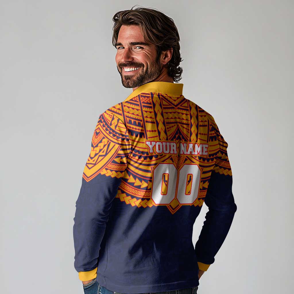 Personalized Adelaide Crows Long Sleeve Polo Shirt Polynesian Tribal Pattern Heritage Football