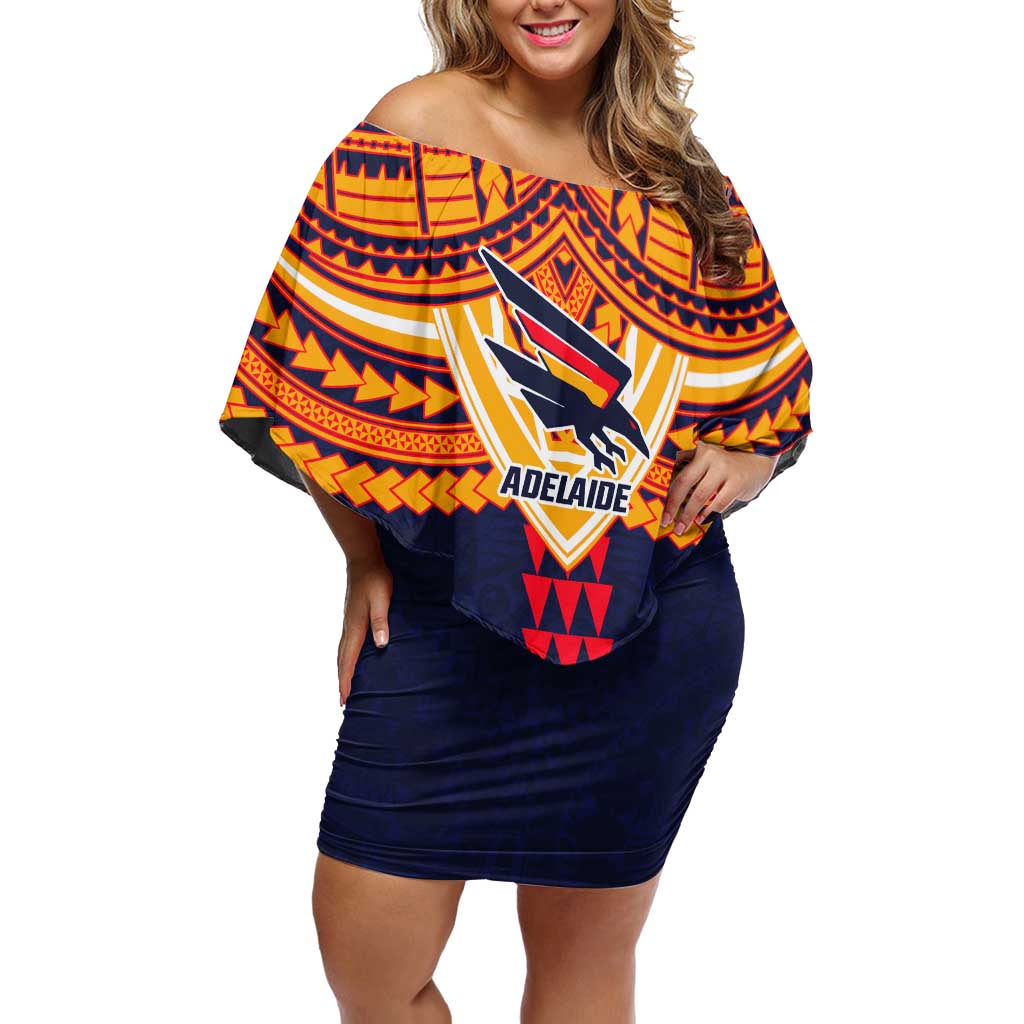 Personalized Adelaide Crows Off Shoulder Short Dress Polynesian Tribal Pattern Heritage Football
