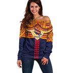 Personalized Adelaide Crows Off Shoulder Sweater Polynesian Tribal Pattern Heritage Football