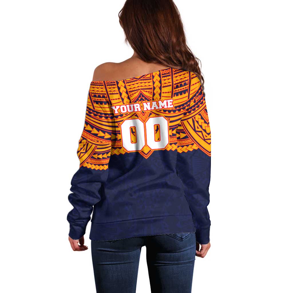 Personalized Adelaide Crows Off Shoulder Sweater Polynesian Tribal Pattern Heritage Football