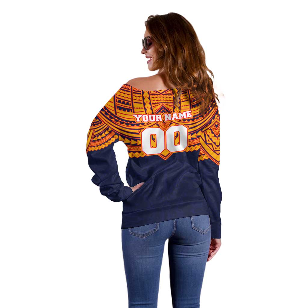 Personalized Adelaide Crows Off Shoulder Sweater Polynesian Tribal Pattern Heritage Football