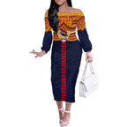 Personalized Adelaide Crows Off The Shoulder Long Sleeve Dress Polynesian Tribal Pattern Heritage Football