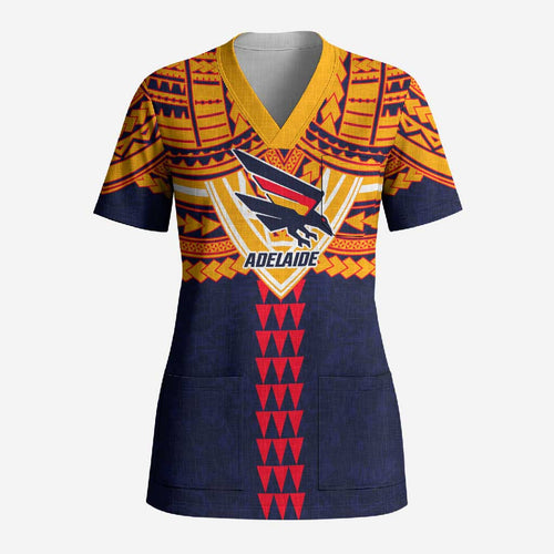 Personalized Adelaide Crows Scrub Top Polynesian Tribal Pattern Heritage Football