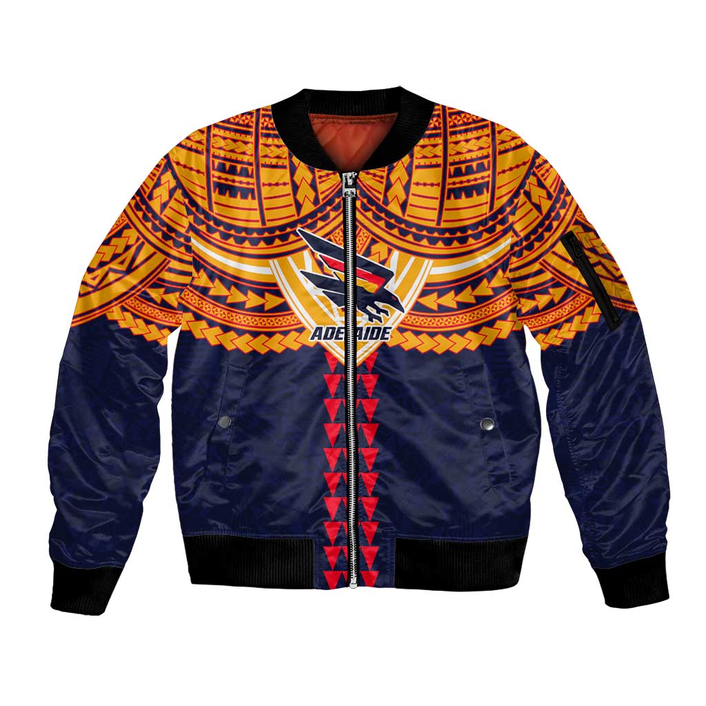 Personalized Adelaide Crows Sleeve Zip Bomber Jacket Polynesian Tribal Pattern Heritage Football