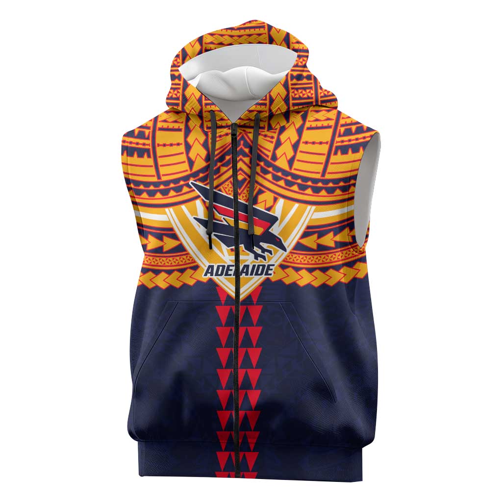 Personalized Adelaide Crows Sleeveless Zip Hoodie Polynesian Tribal Pattern Heritage Football