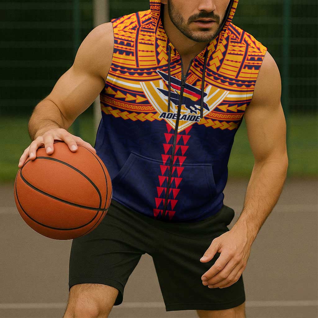 Personalized Adelaide Crows Sleeveless Zip Hoodie Polynesian Tribal Pattern Heritage Football