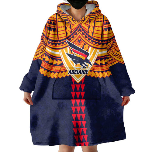 Personalized Adelaide Crows Wearable Blanket Hoodie Polynesian Tribal Pattern Heritage Football