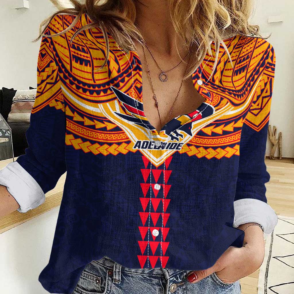 Personalized Adelaide Crows Women Casual Shirt Polynesian Tribal Pattern Heritage Football