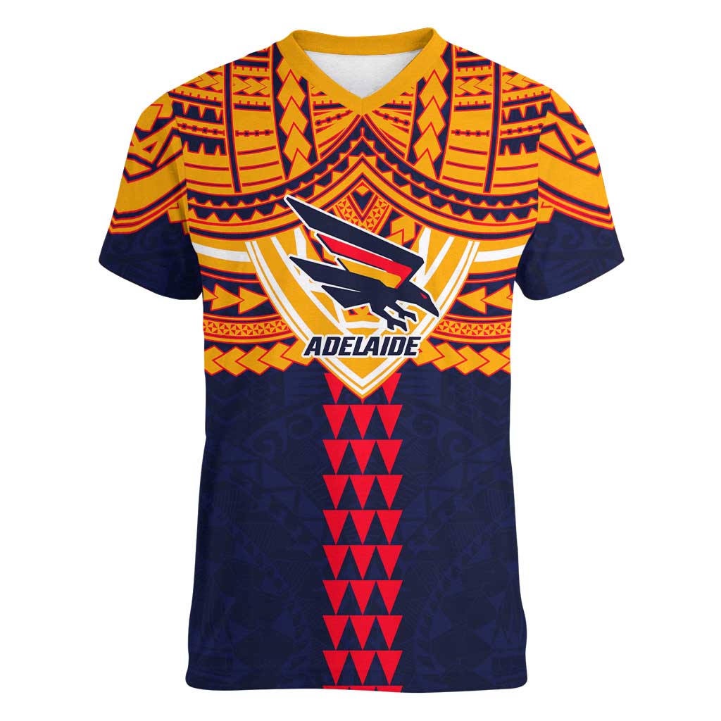 Personalized Adelaide Crows Women V-Neck T-Shirt Polynesian Tribal Pattern Heritage Football